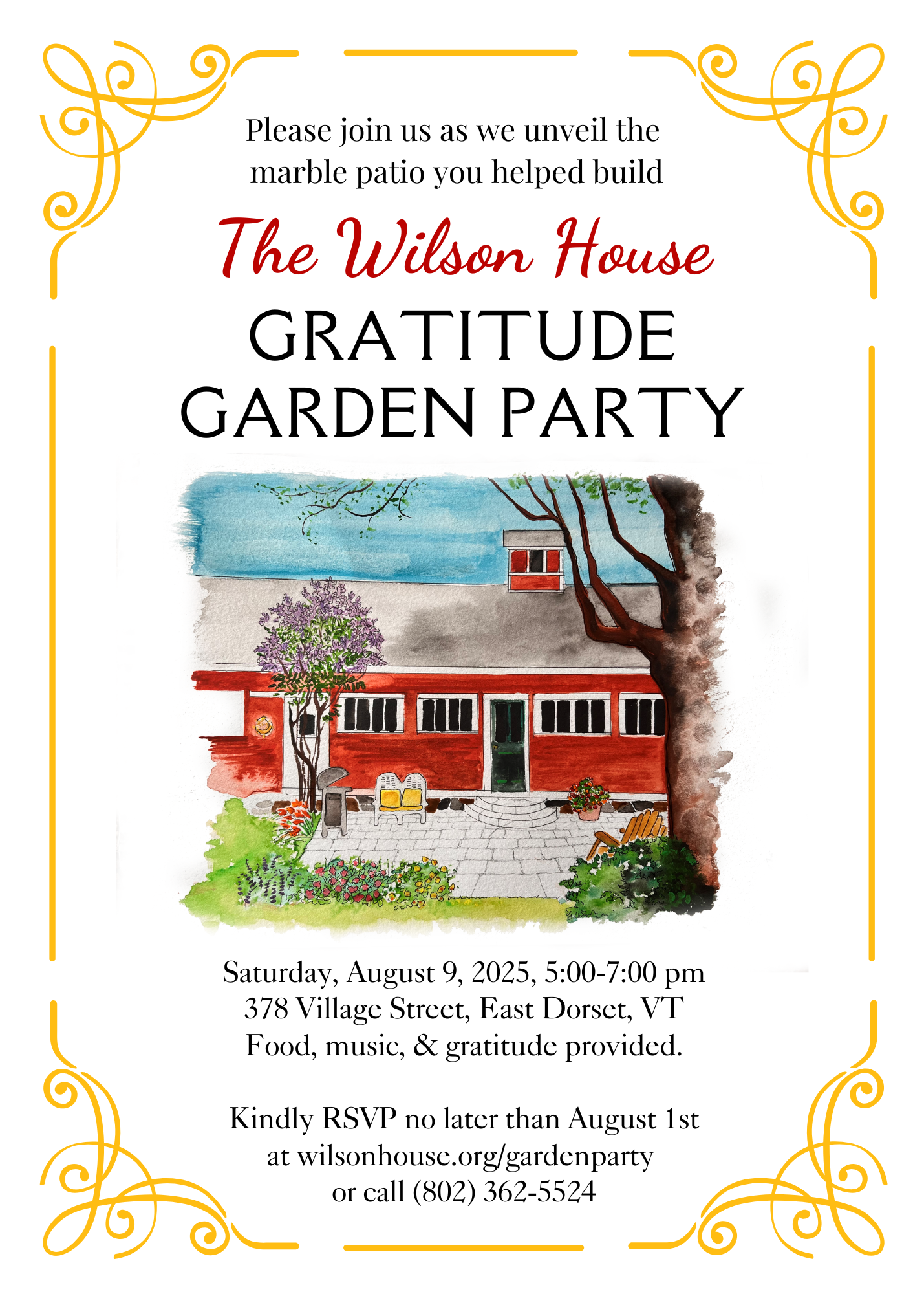 Please join us as we unveil the marble patio you helped build. Saturday, August 9, 2025, 5:00-7:00 pm. Food, music, & gratitude provided. Kindly RSVP no later than August 1st .